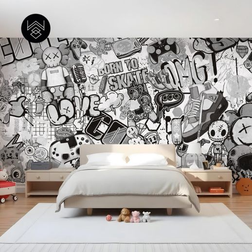 טפט גרפיטי מון אפור