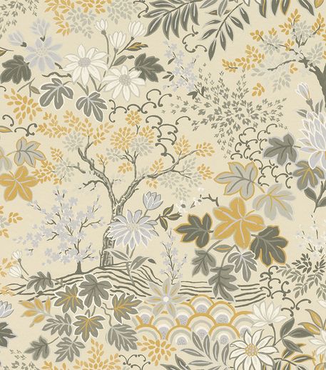 טפט פרחים ועלים יפני בז’