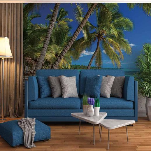 טפט טרופי - דקלים על החוף