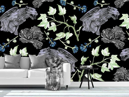 טפט Gothic Gargoyle With Roses 2