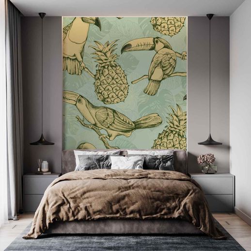 טפט טוקן עומד על אננסים סגנון איור חופשי