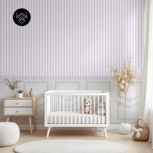 טפט פסים פשתן כחול ורוד