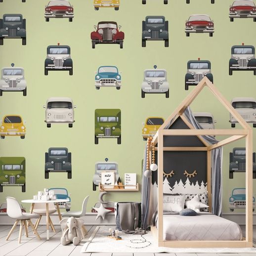 טפט חדר בנים מכוניות ומשאיות וינטג'