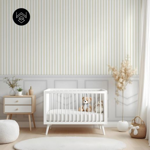 טפט פסים פשתן בז’ ירוק