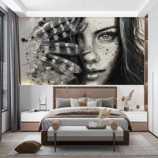 טפט תמונה של אישה יפה, שחלק מפניה מכוסים ע