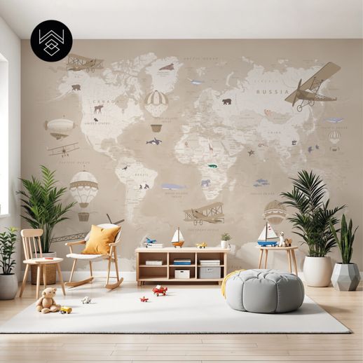 טפט מפת עולם וינטג’ בז