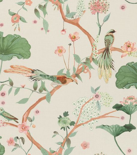 טפט ציפורים וענפים בהיר