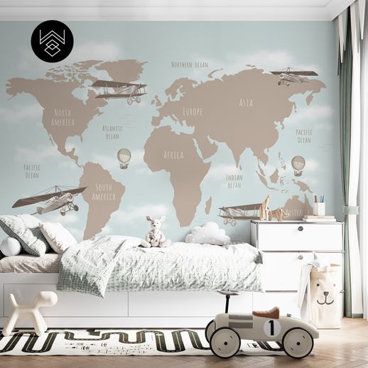טפט מפת עולם ומטוסים 3