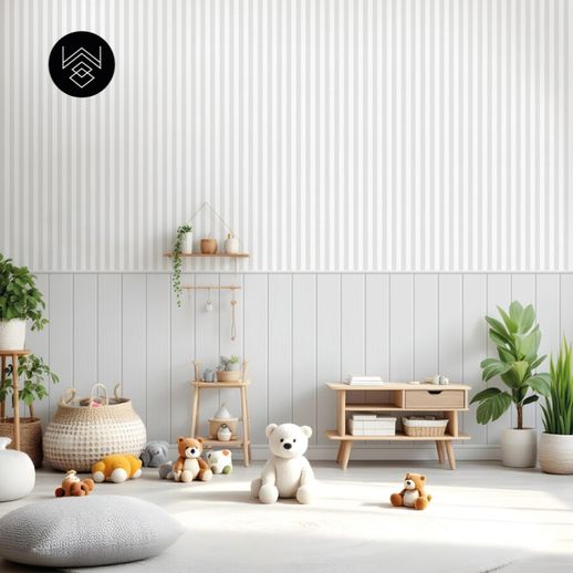 טפט פסים פשתן אפור בשילוב דמוי סרגלים