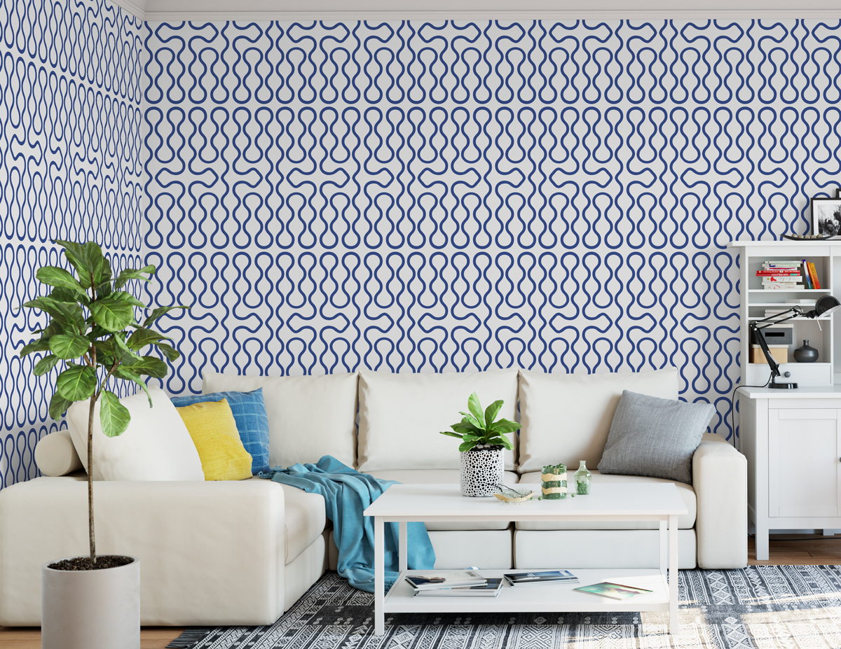 טפט ערבסק כחול לבן