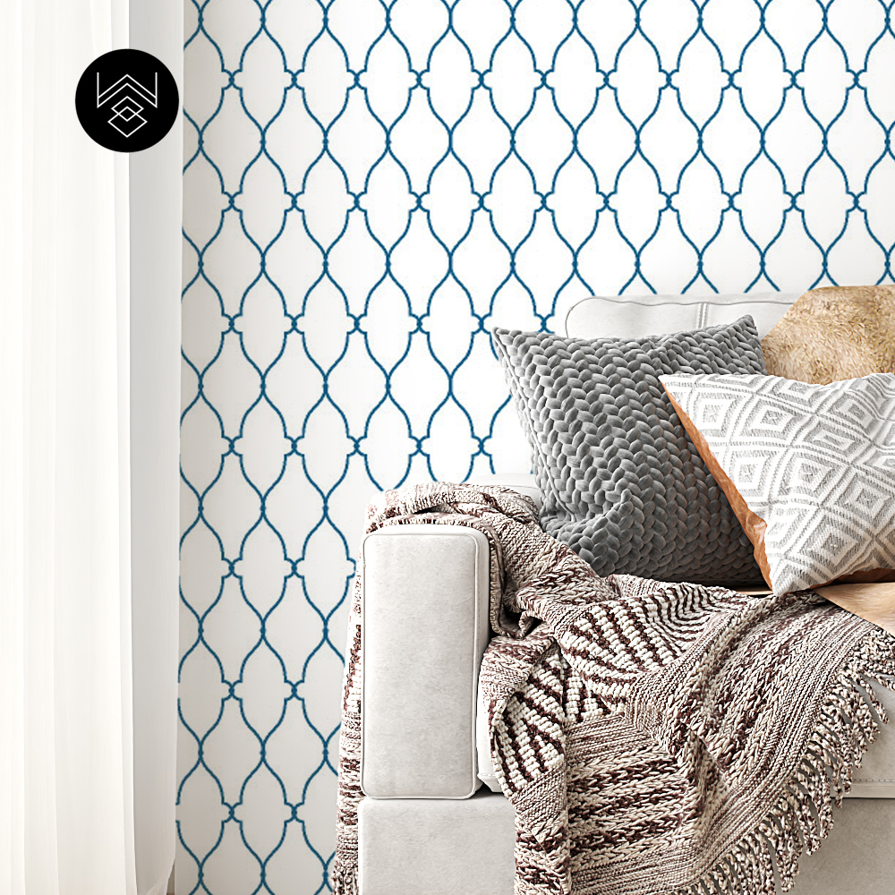 טפט מדליונים אוריינטלי כחול לבן