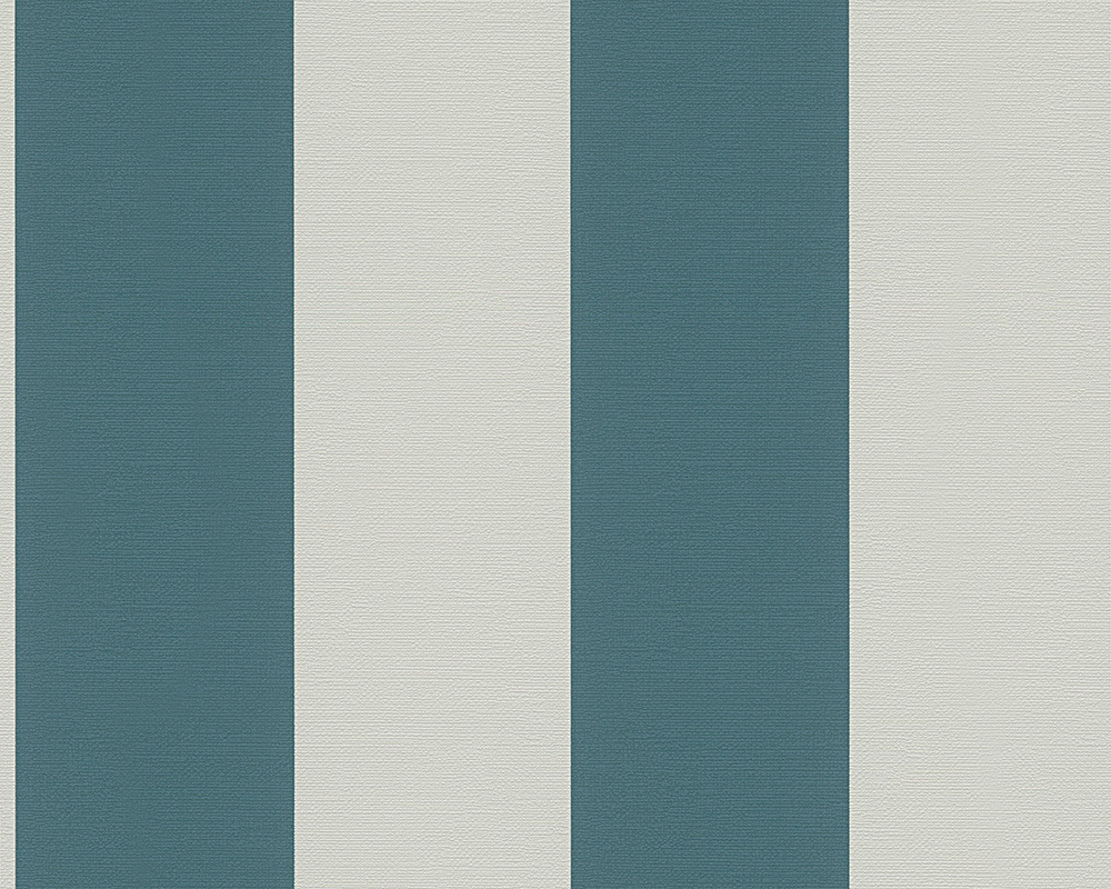 טפט פסים רחבים טורקיז כהה ולבן