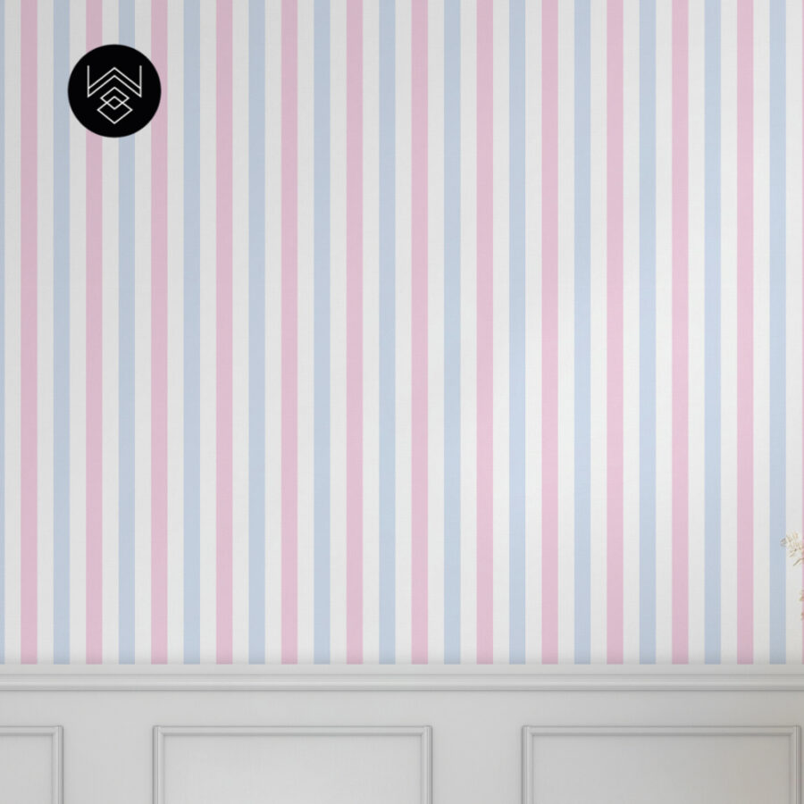 טפט פסים פשתן כחול ורוד