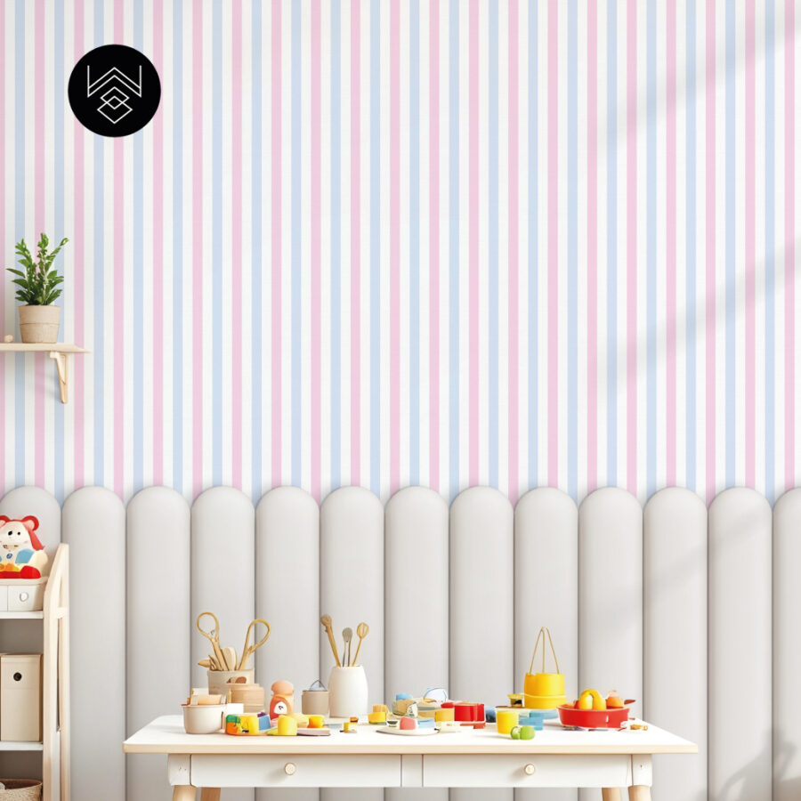 טפט פסים פשתן כחול ורוד