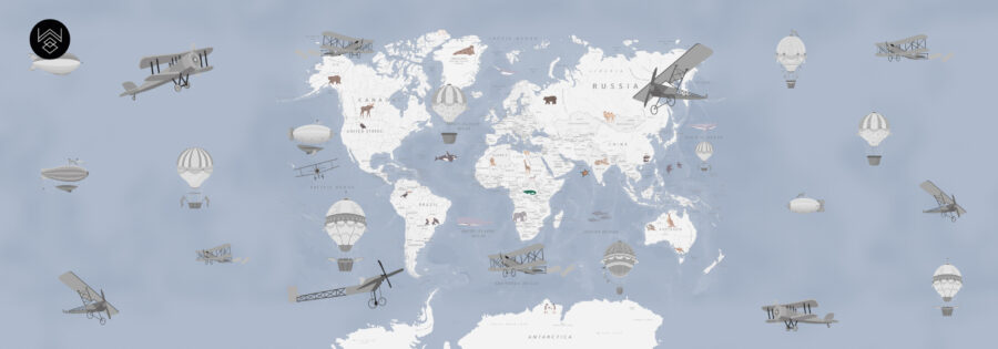 טפט מפת עולם וינטג’ כחול