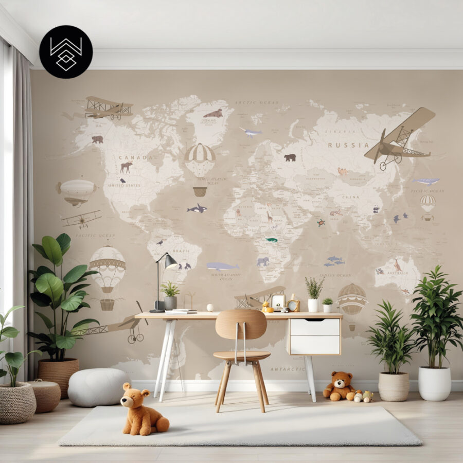 טפט מפת עולם וינטג’ בז