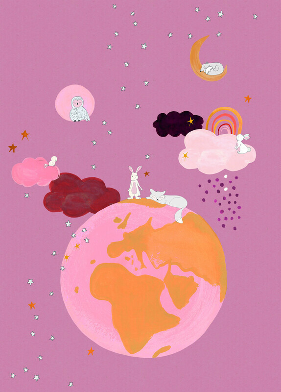 טפט סיפורי ילדים Universe pink