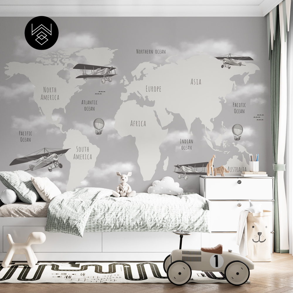 טפט מפת עולם ומטוסים 1