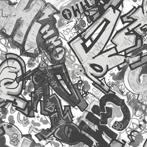 טפט גרפיטי שחור כסף כחול