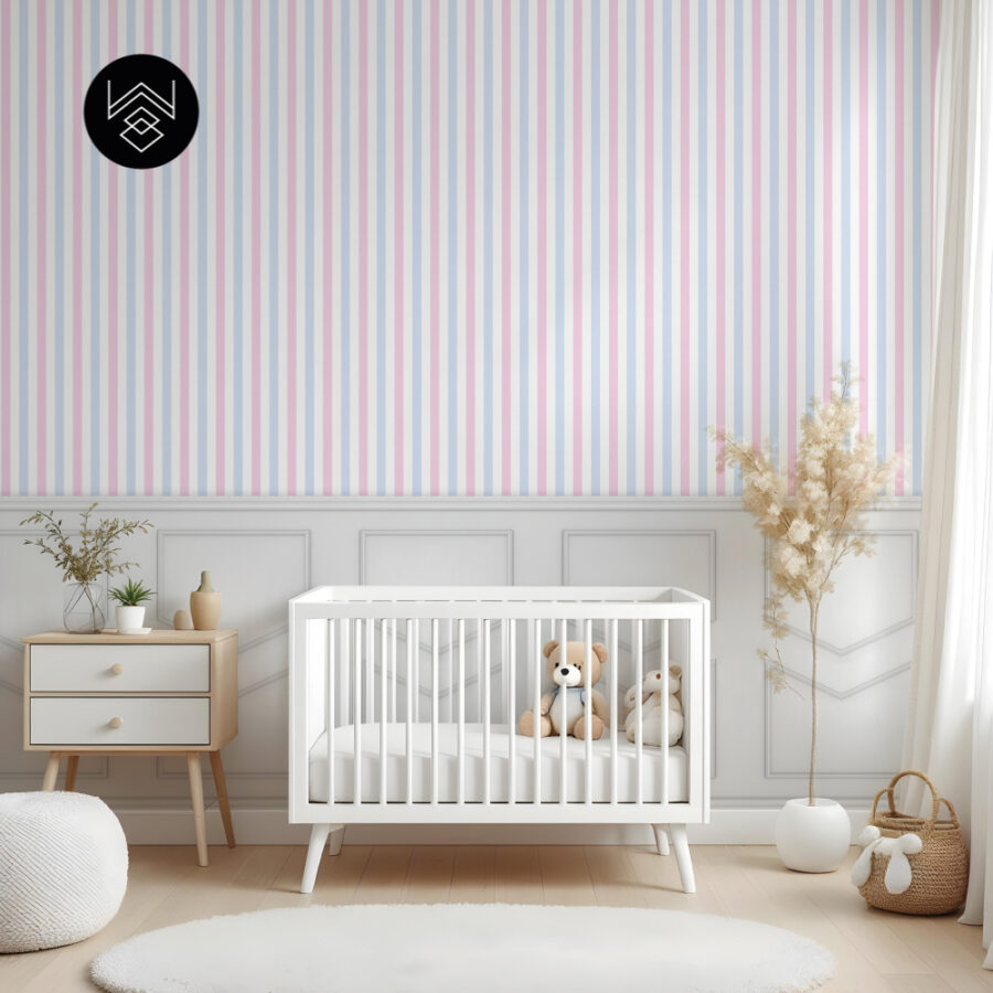 טפט פסים פשתן כחול ורוד
