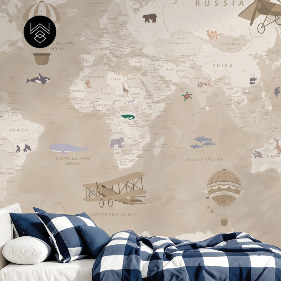 טפט מפת עולם וינטג’ בז