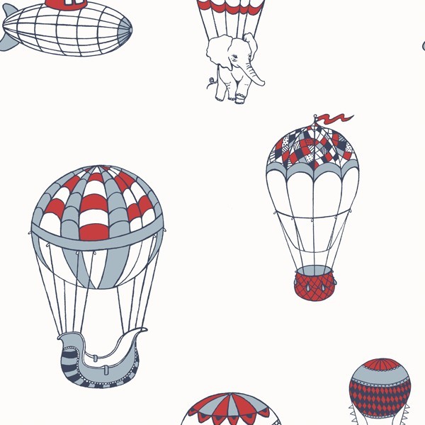 טפט כדורים פורחים וחיות לבן כחול אדום