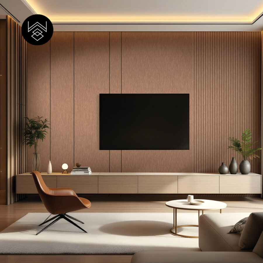 טפט דמוי פורניר מטאלי רוז גולד