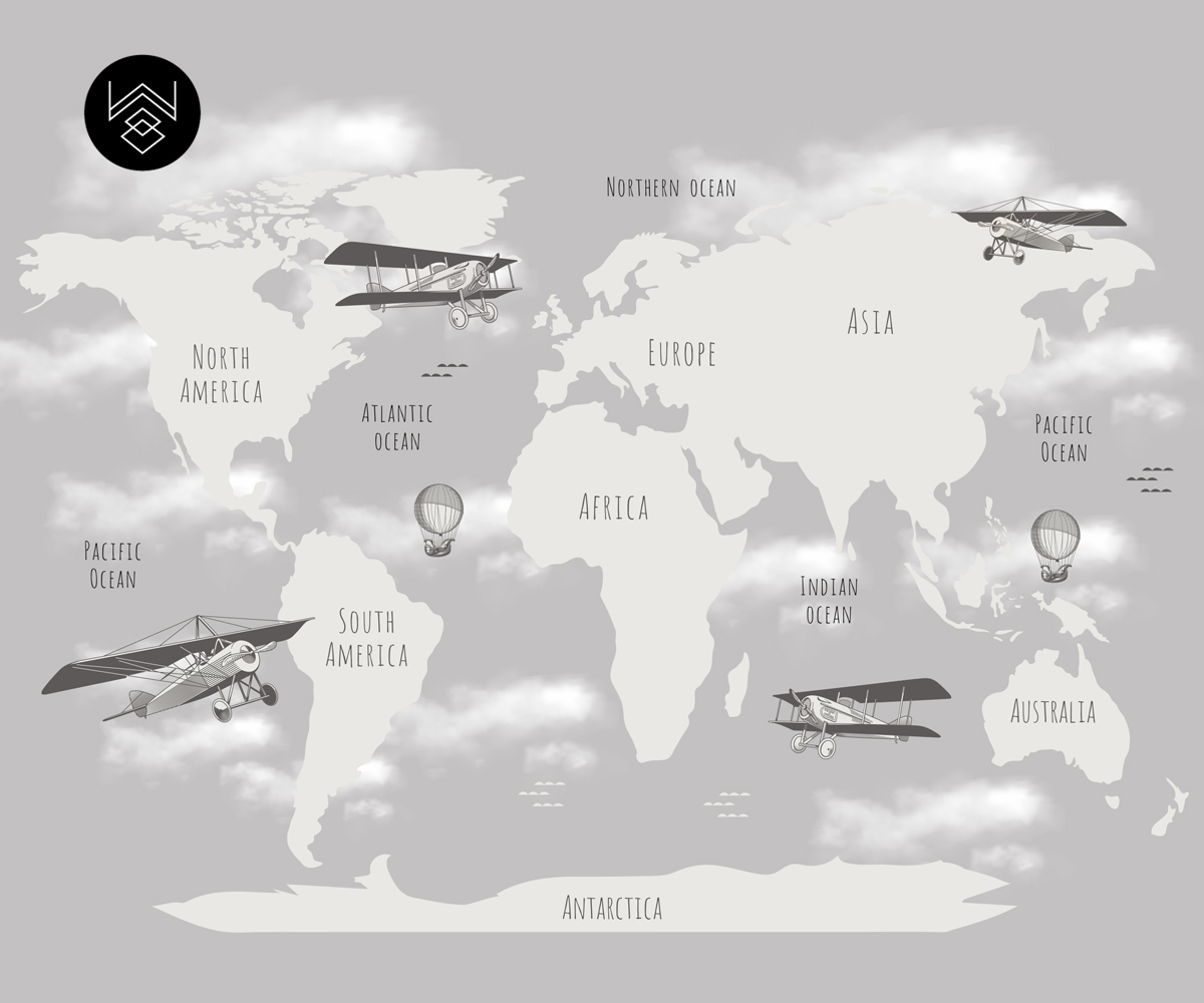 טפט מפת עולם ומטוסים 1