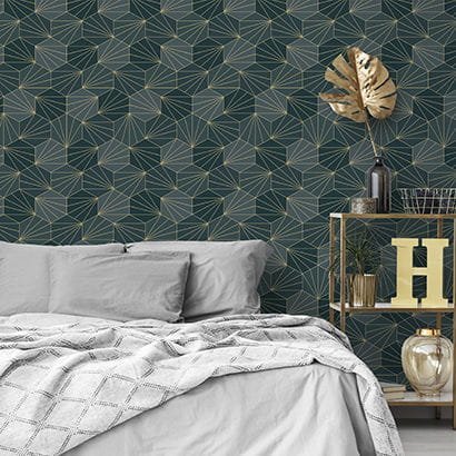 טפט גיאומטרי טורקיז כהה וזהב