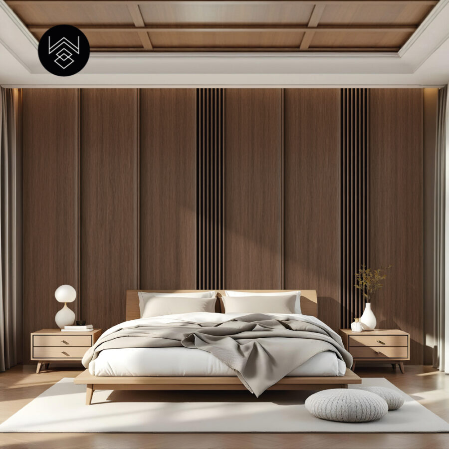 טפט דמוי פורניר אפקט סרגלים חום מעושן