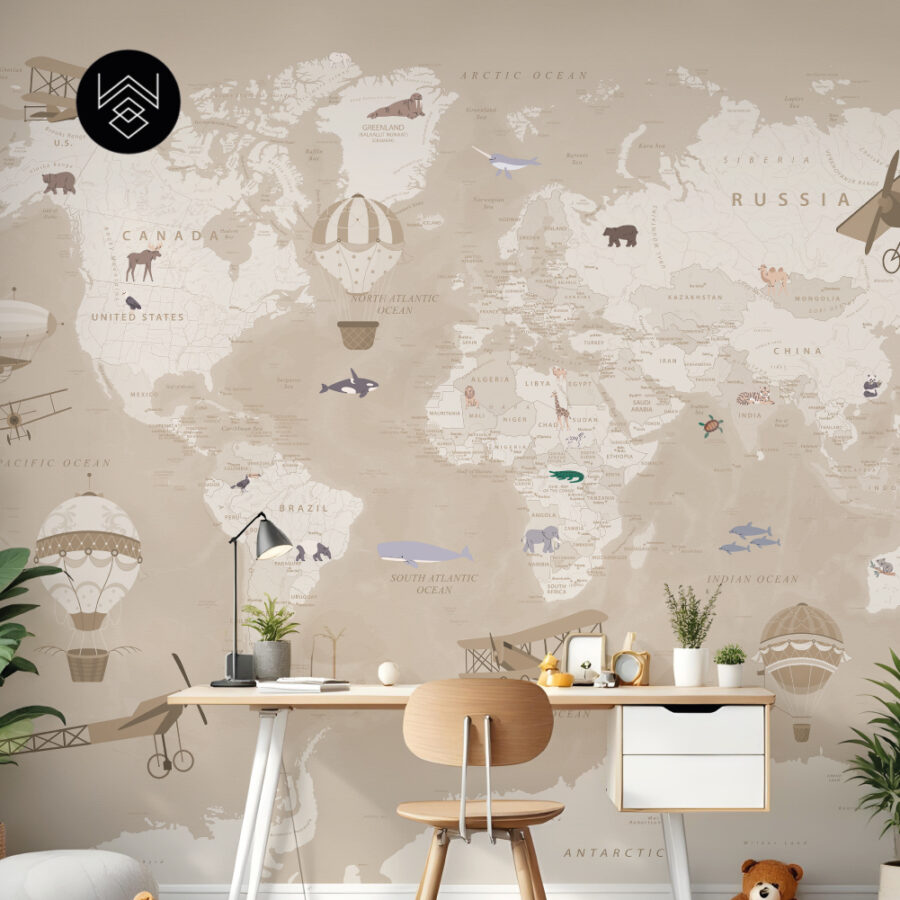 טפט מפת עולם וינטג’ בז
