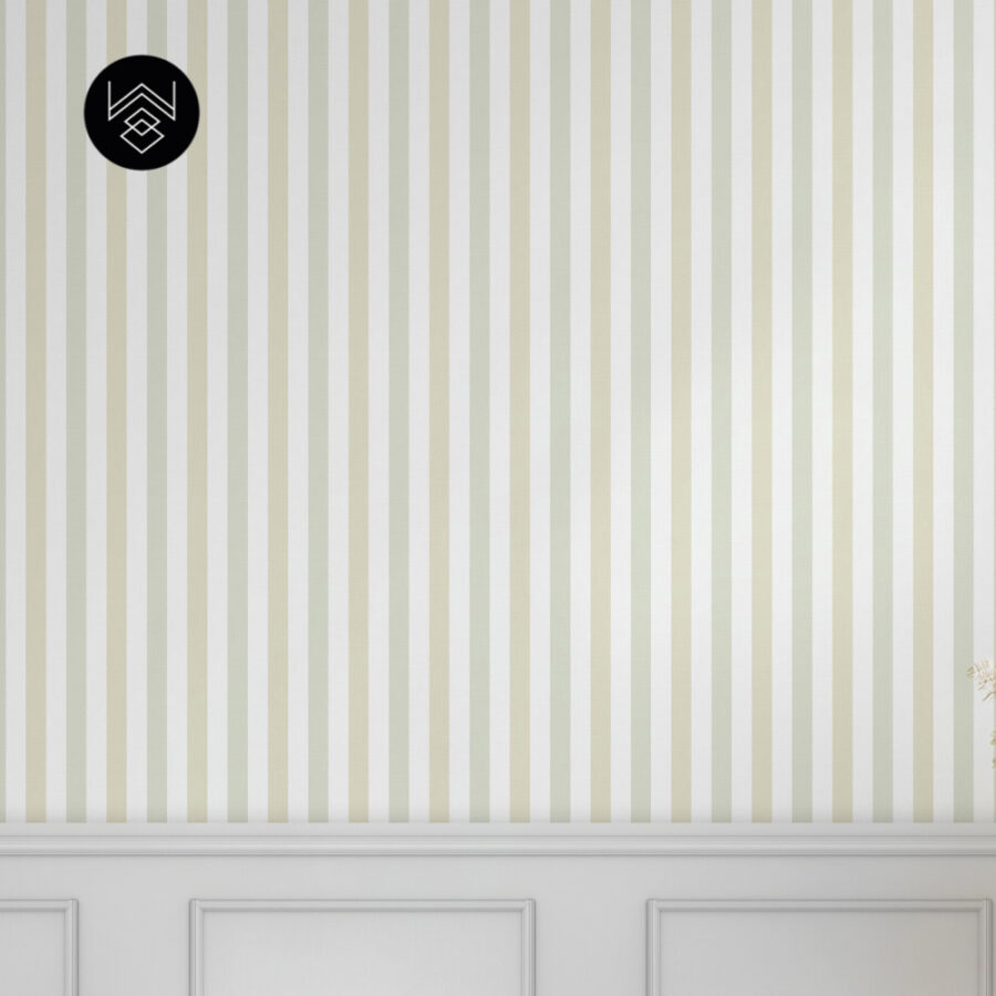 טפט פסים פשתן בז’ ירוק