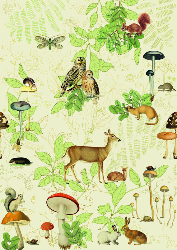 טפט סיפורי ילדים Forest animals beige