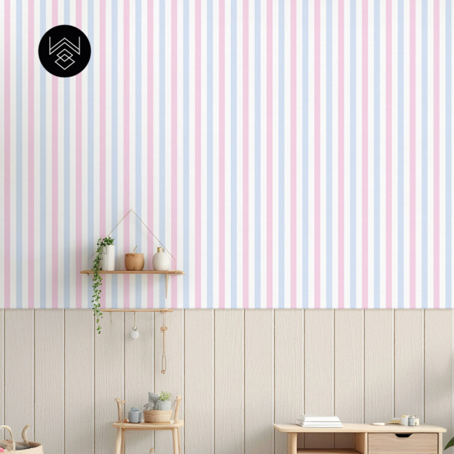טפט פסים פשתן כחול ורוד