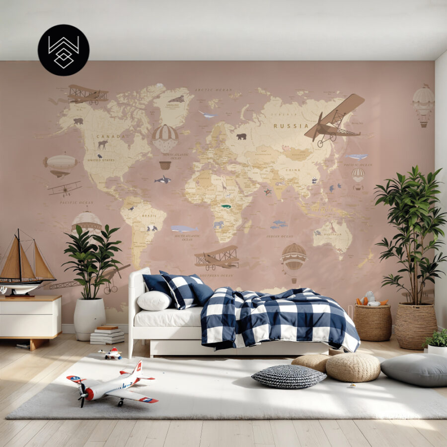 טפט מפת עולם וינטג’ ורוד