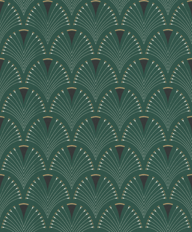 טפט מניפות ירוק לבן שחור