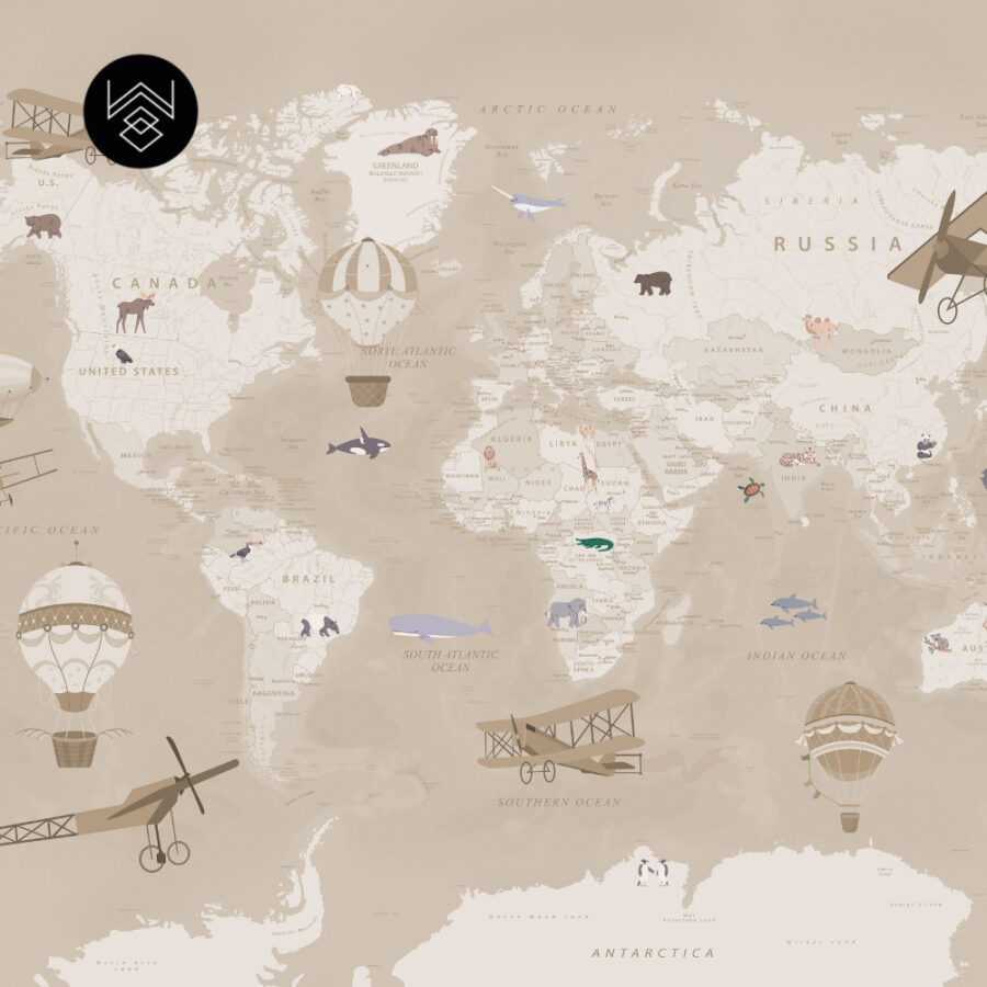 טפט מפת עולם וינטג’ בז