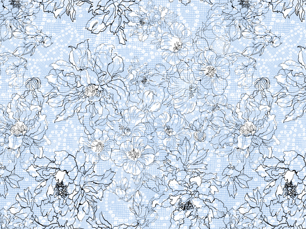 טפט Floral Linear White and Blue