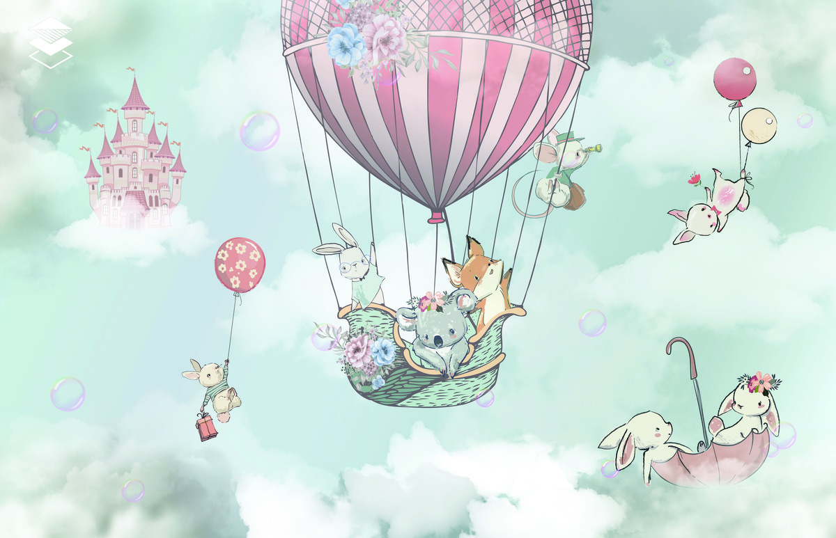 טפט הרפתקאות  פליקס וחבריו בכדור פורח גוון כחול