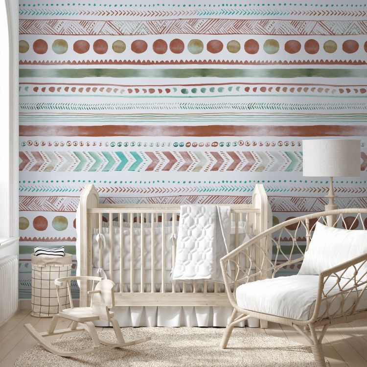 טפט ציור בצבעי מים של דפוס אינדיאני לרוחב עם עיגולים וחצים