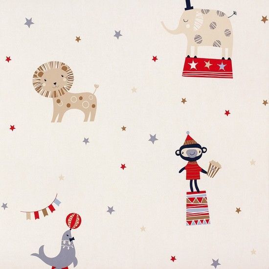 טפט חיות וכוכבים כחול אדום