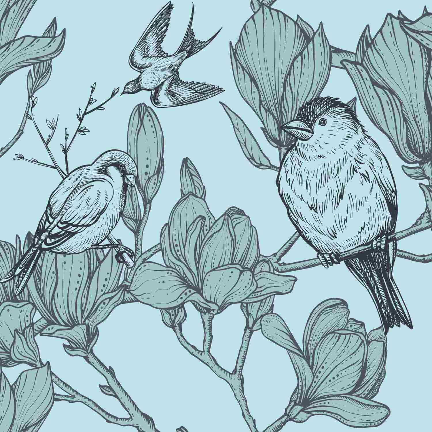 טפט פרחים - ציפורים על עץ