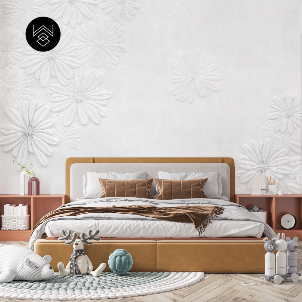 טפט פלאוור מודרן לבן