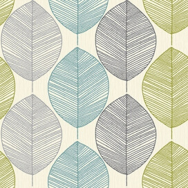 טפט עלים טורקיז ירוק אפור