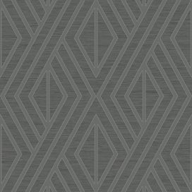 טפט צורות גיאומטרי מפוספס קווים אפור כהה בשילוב כסף