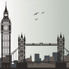 טפט ציור של הביג בן ולונדון עם ציפורים עפות בשמים