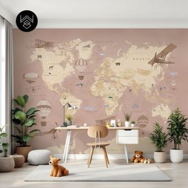 טפט מפת עולם וינטג’ ורוד
