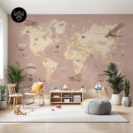 טפט מפת עולם וינטג’ ורוד