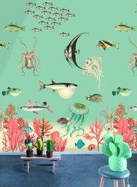 טפט סיפורי ילדים Sea life light blue