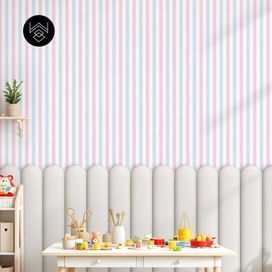 טפט פסים פשתן כחול ורוד